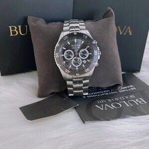 Men Bulova Classic Black Marine Star Chronograph Watch